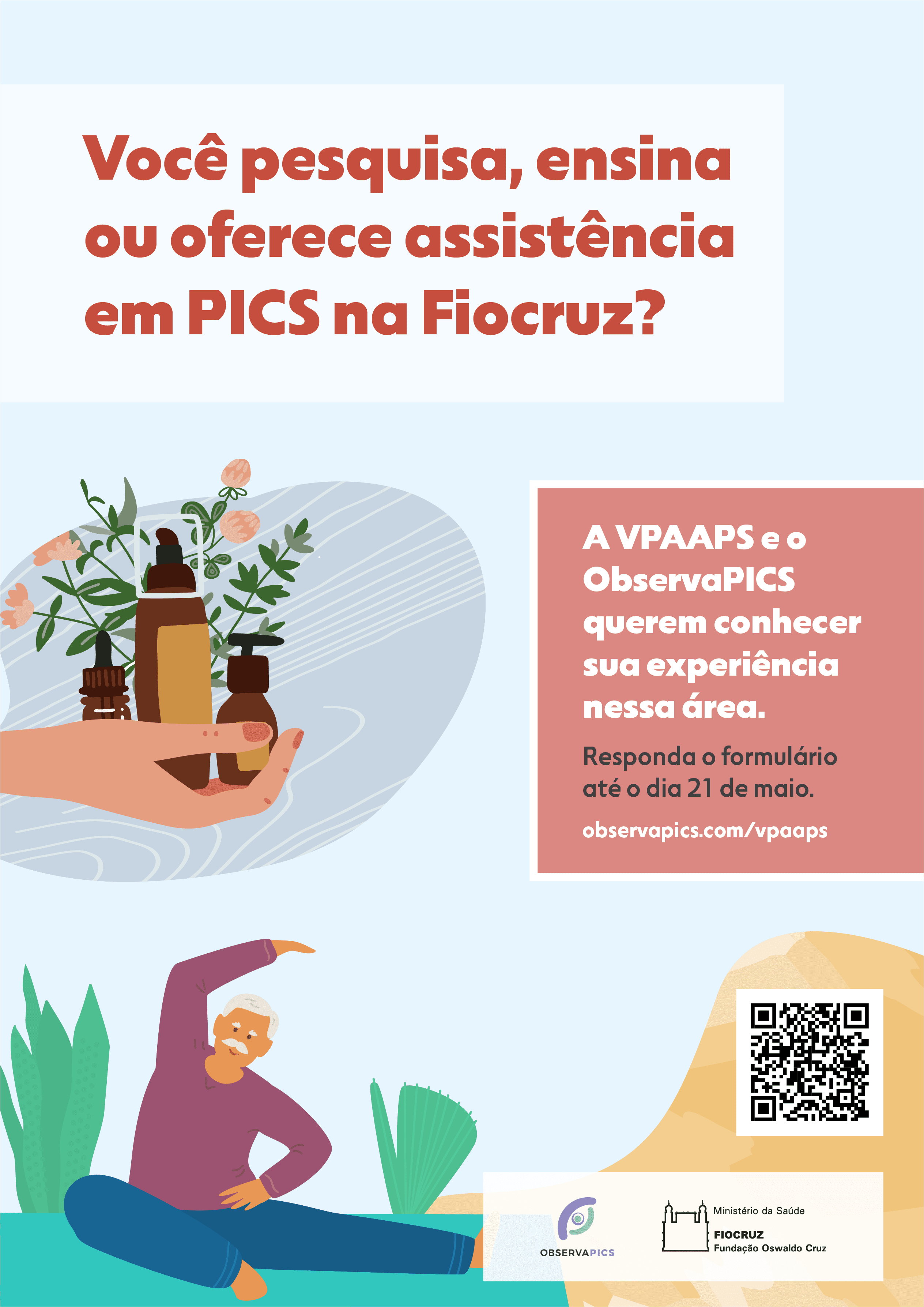 Participe da pesquisa sobre PICS na Fiocruz: prazo foi prorrogado até 21 de maio