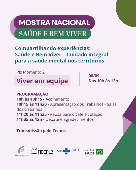 Mostra Nacional Virtual Saúde e Bem Viver apresenta experiências no segundo encontro